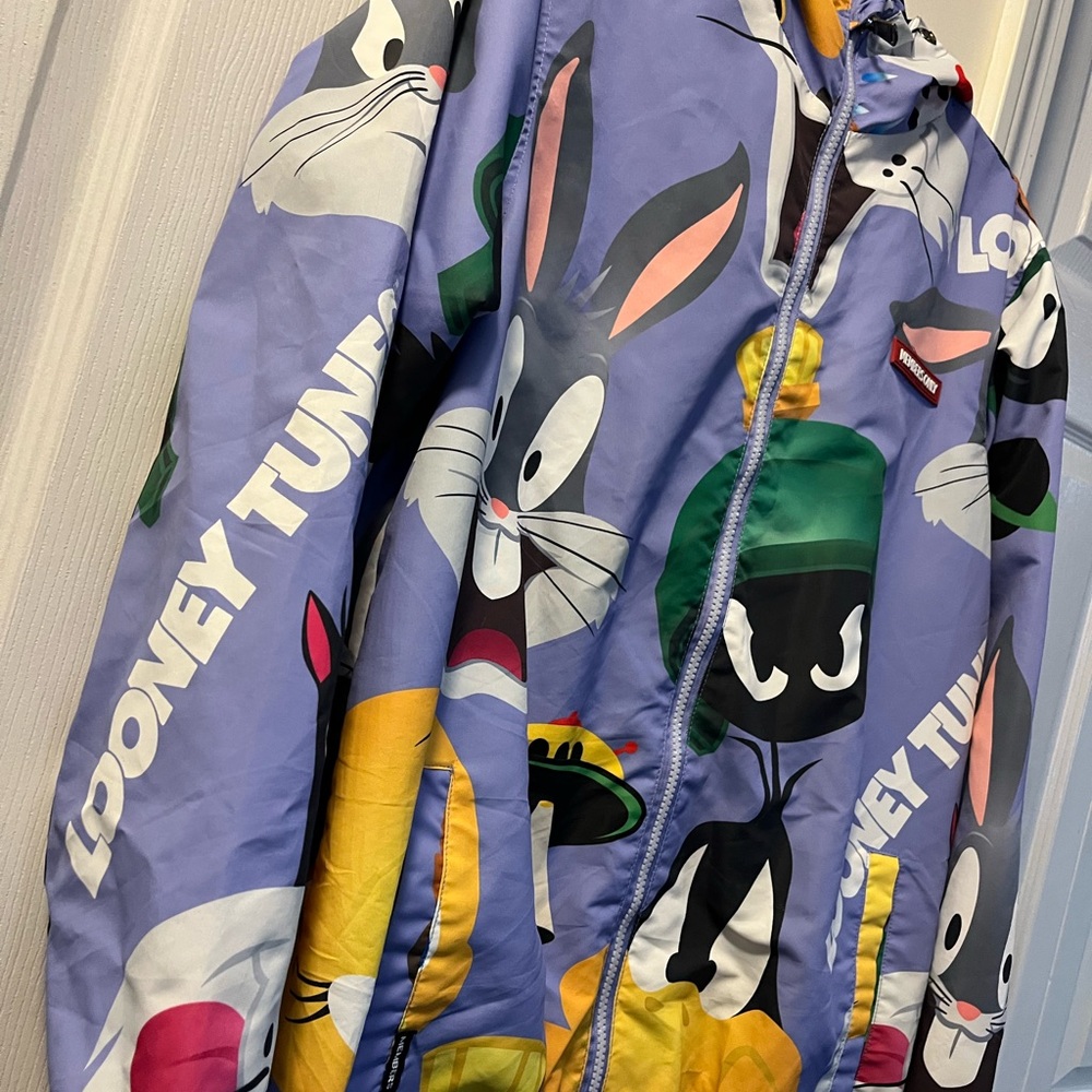 Members Only Looney Tunes Full Zip Windbreaker Hooded Jacket S Small - Picture 3 of 9